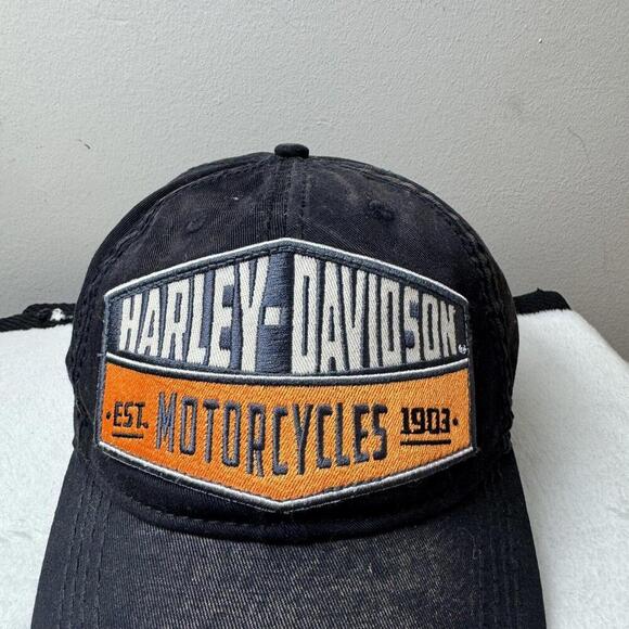 Harley-Davidson VTG Black Cap Embroidered Patch Big Logo Washed Biker Moto Y2K - Picture 4 of 12